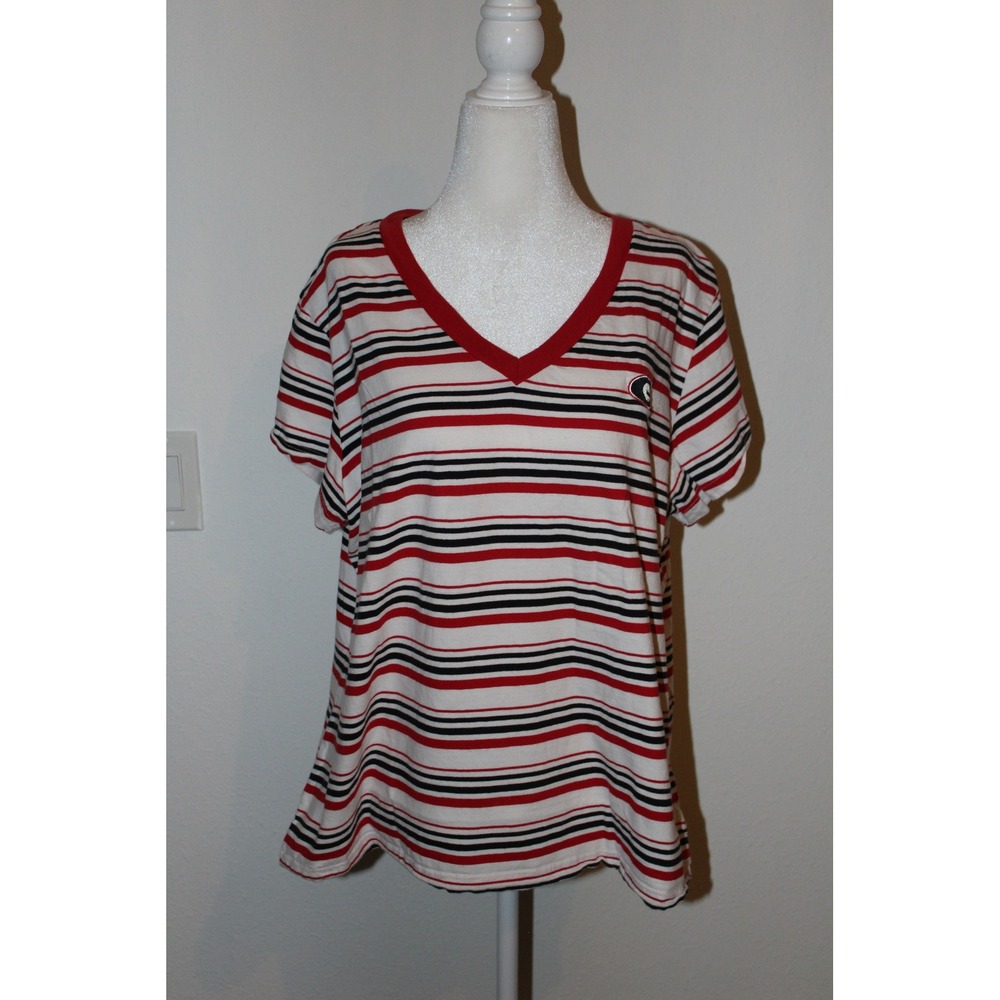 UG Apparel Georgia Bulldogs UGA Striped V-Neck Tee Red Black White Plus Size‎ 1X
